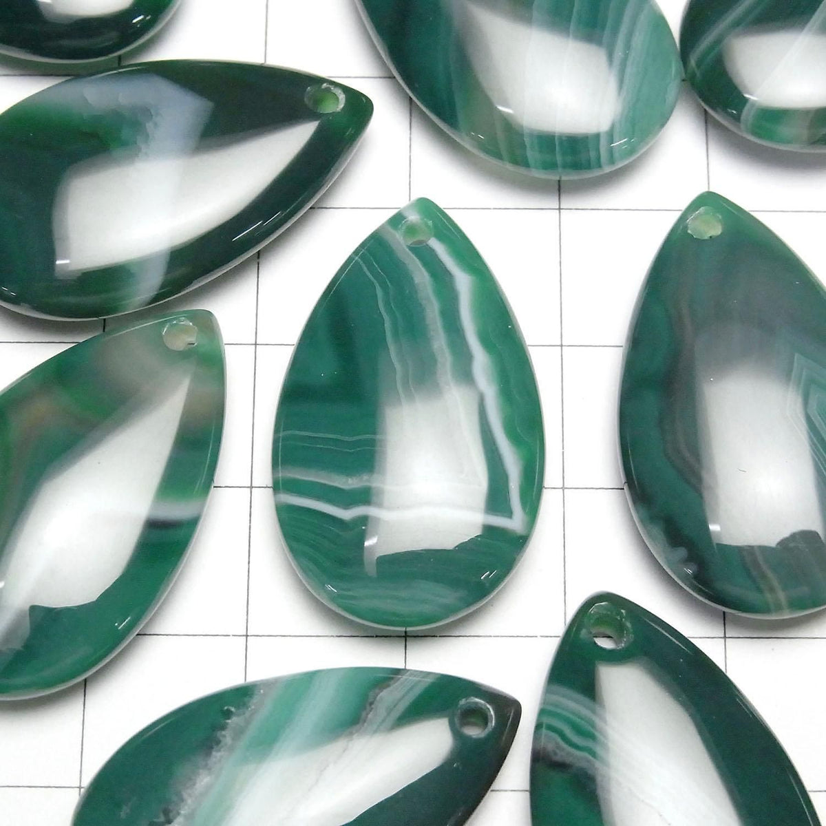 Green striped agate pear shape 30x18mm 2 pcs
