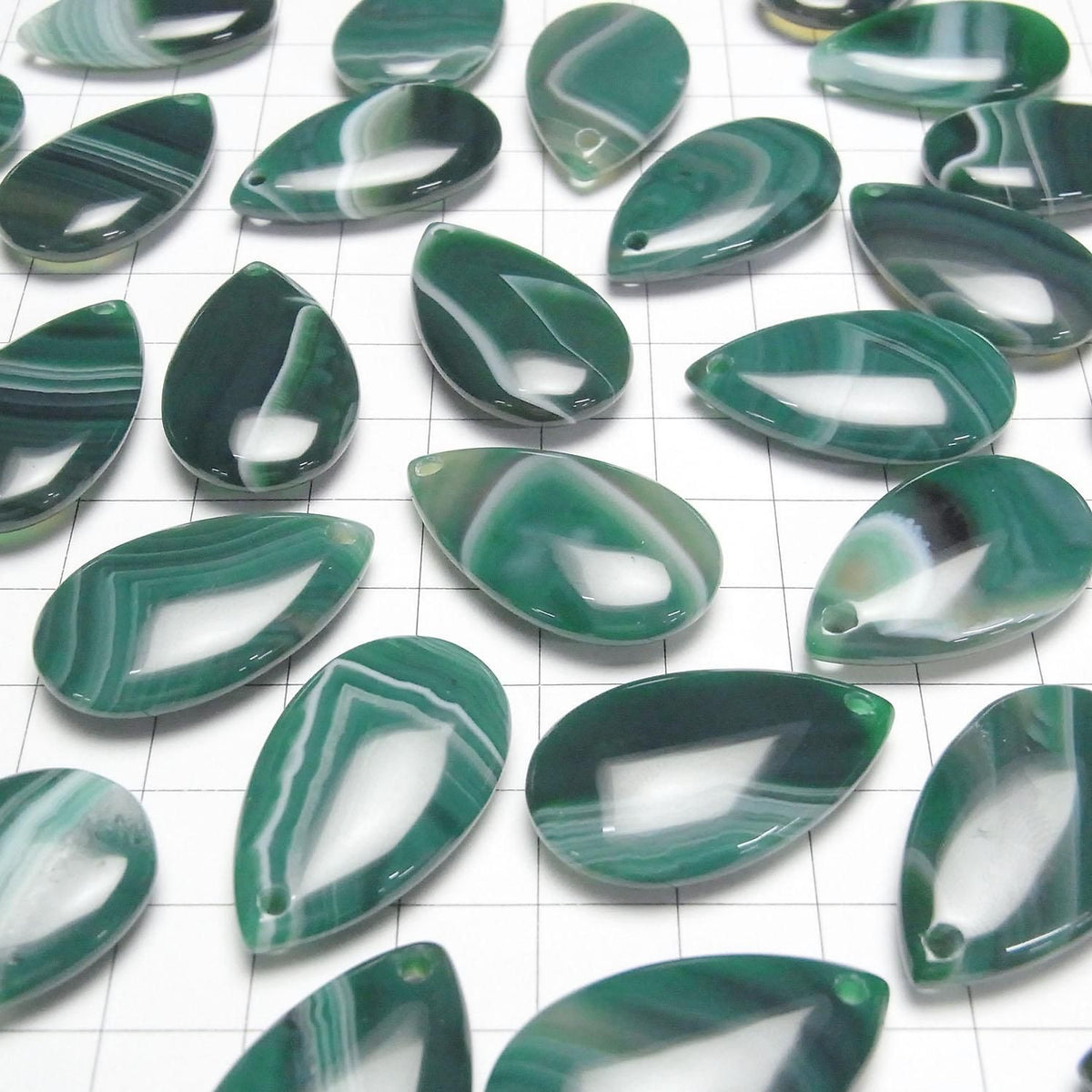 Green striped agate pear shape 30x18mm 2 pcs