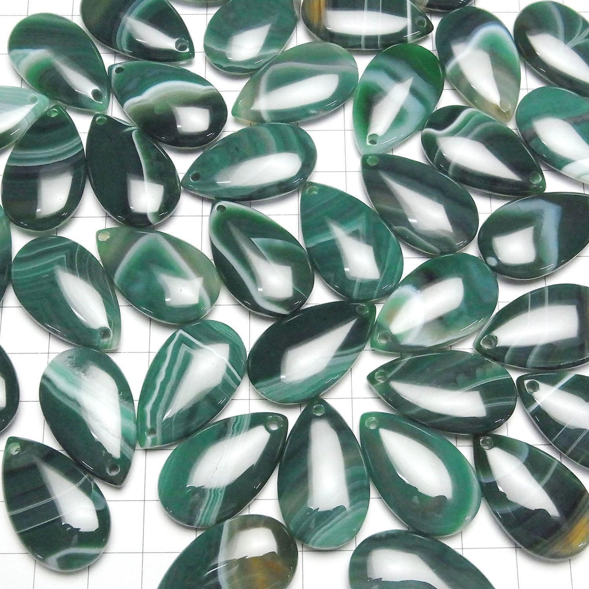Green striped agate pear shape 30x18mm 2 pcs