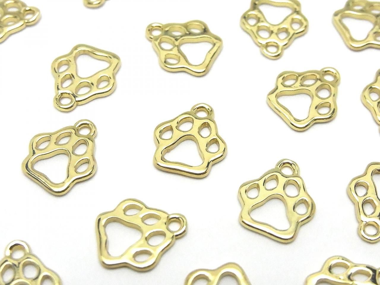 Metal Dog Paw Print Charm 11x10mm Gold 4 pcs
