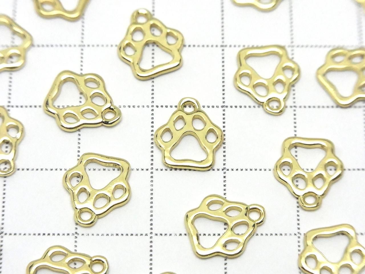 Metal Dog Paw Print Charm 11x10mm Gold 4 pcs