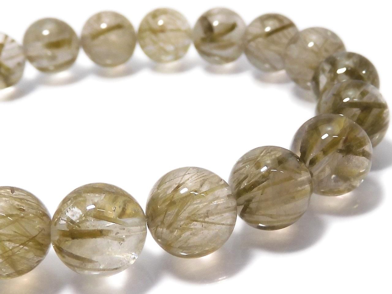 Green Tourmaline in Quartz Round 10mm 1strand beads (Bracelet) NO.101 [One of a kind]