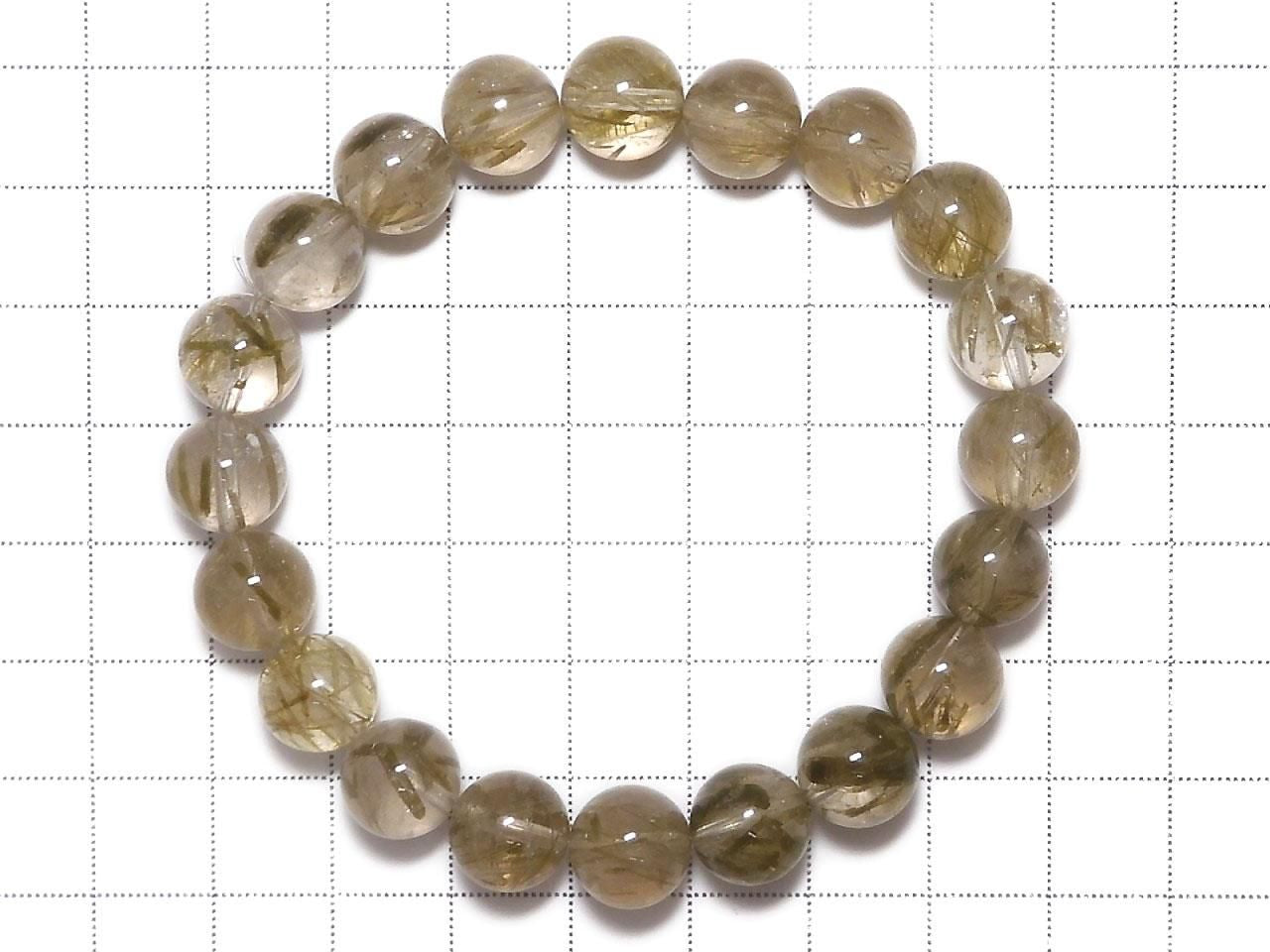 Green Tourmaline in Quartz Round 10mm 1strand beads (Bracelet) NO.101 [One of a kind]
