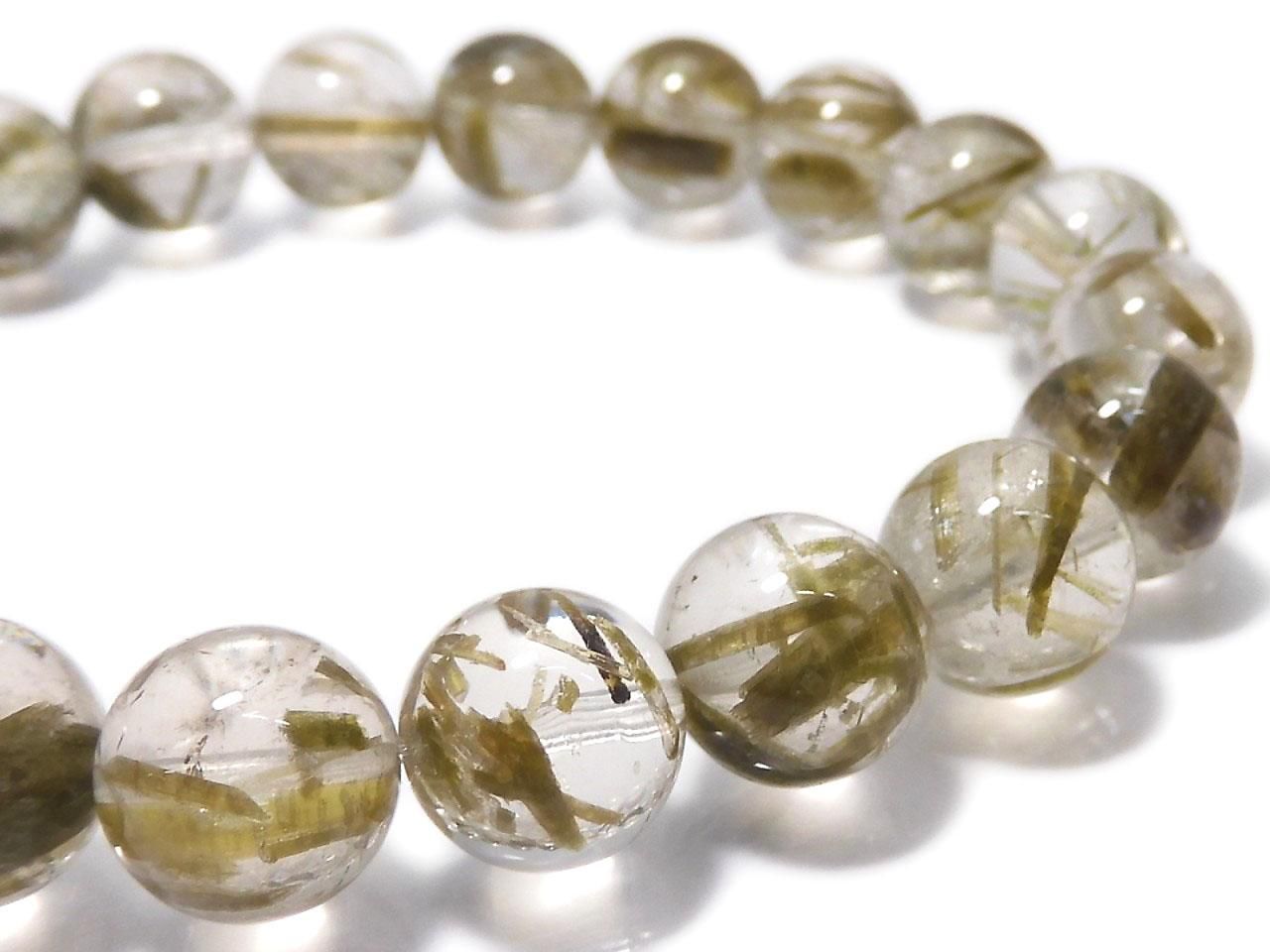 Green Tourmaline in Quartz Round 10mm 1strand beads (Bracelet) NO.102 [One of a kind]