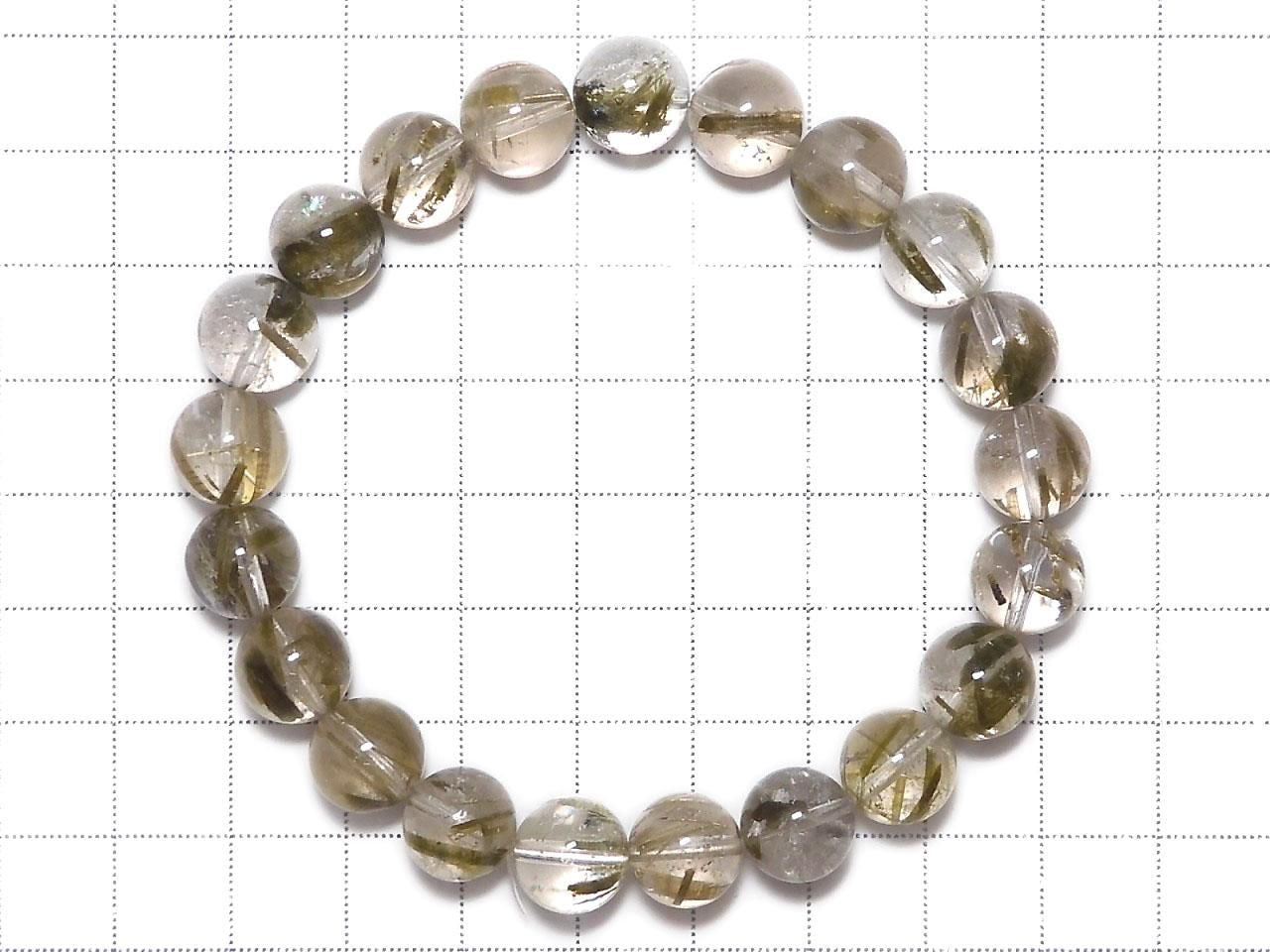 Green Tourmaline in Quartz Round 10mm 1strand beads (Bracelet) NO.102 [One of a kind]