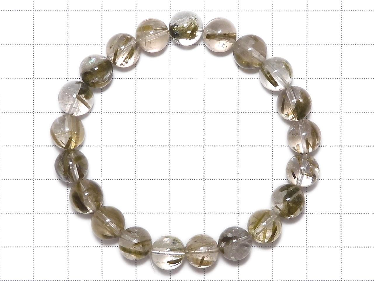 Green Tourmaline in Quartz Round 10mm 1strand beads (Bracelet) NO.102 [One of a kind]