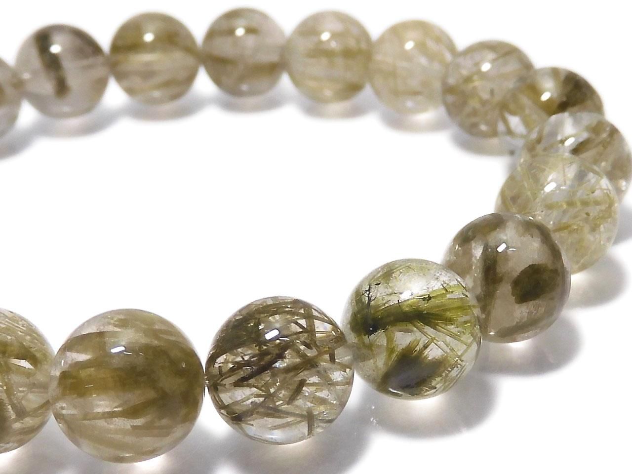 Green Tourmaline in Quartz Round 10mm 1strand beads (Bracelet) NO.103 [One of a kind]