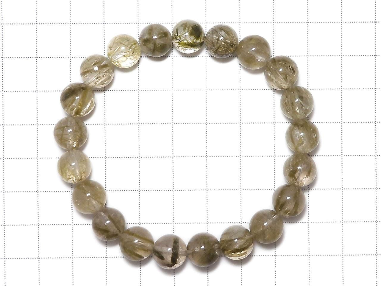 Green Tourmaline in Quartz Round 10mm 1strand beads (Bracelet) NO.103 [One of a kind]