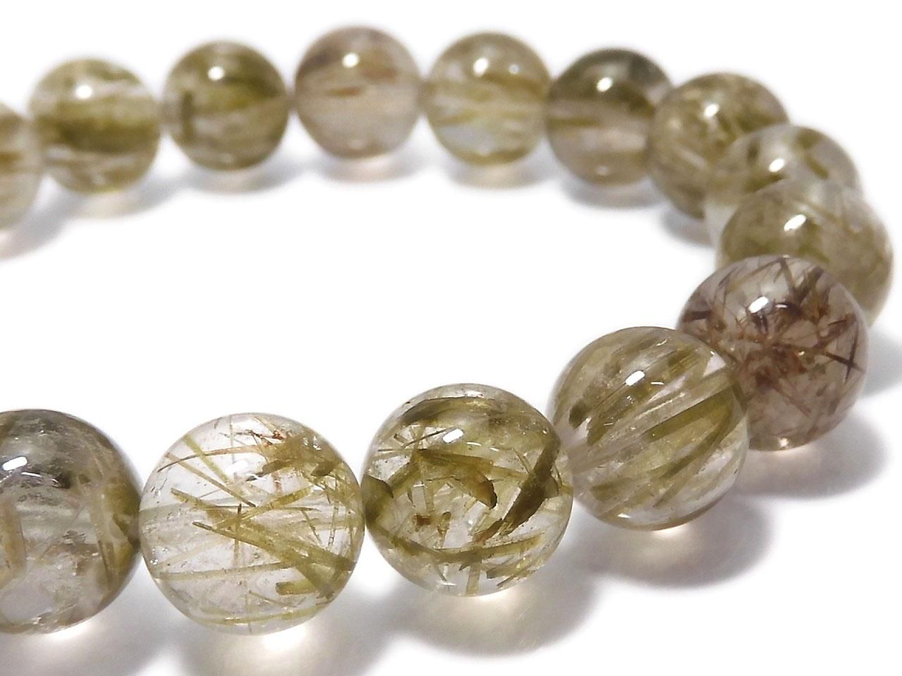 Green Tourmaline in Quartz Round 10.5mm 1strand beads (Bracelet) NO.104 [One of a kind]