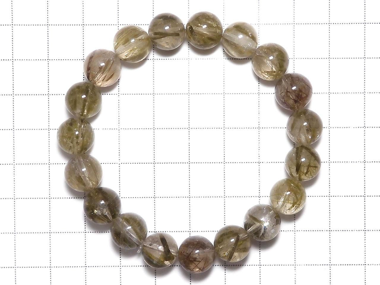Green Tourmaline in Quartz Round 10.5mm 1strand beads (Bracelet) NO.104 [One of a kind]