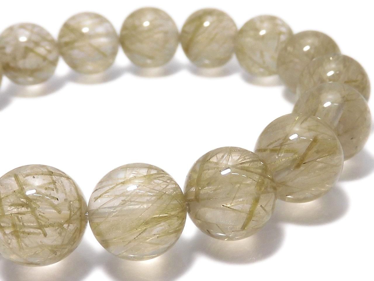 Green Tourmaline in Quartz Round 12mm 1strand beads (Bracelet) NO.105 [One of a kind]