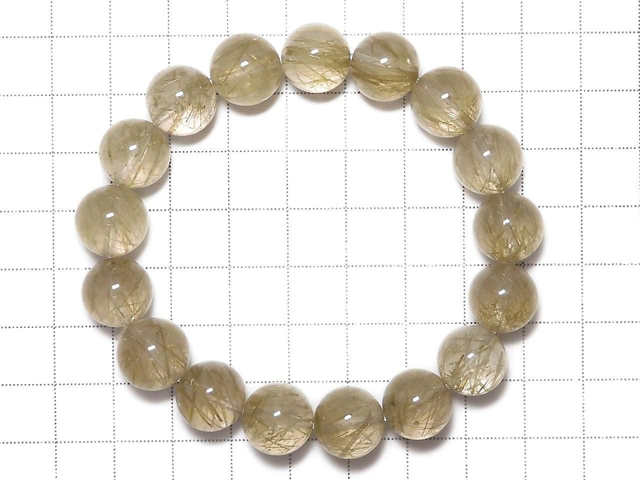 Green Tourmaline in Quartz Round 12mm 1strand beads (Bracelet) NO.105 [One of a kind]