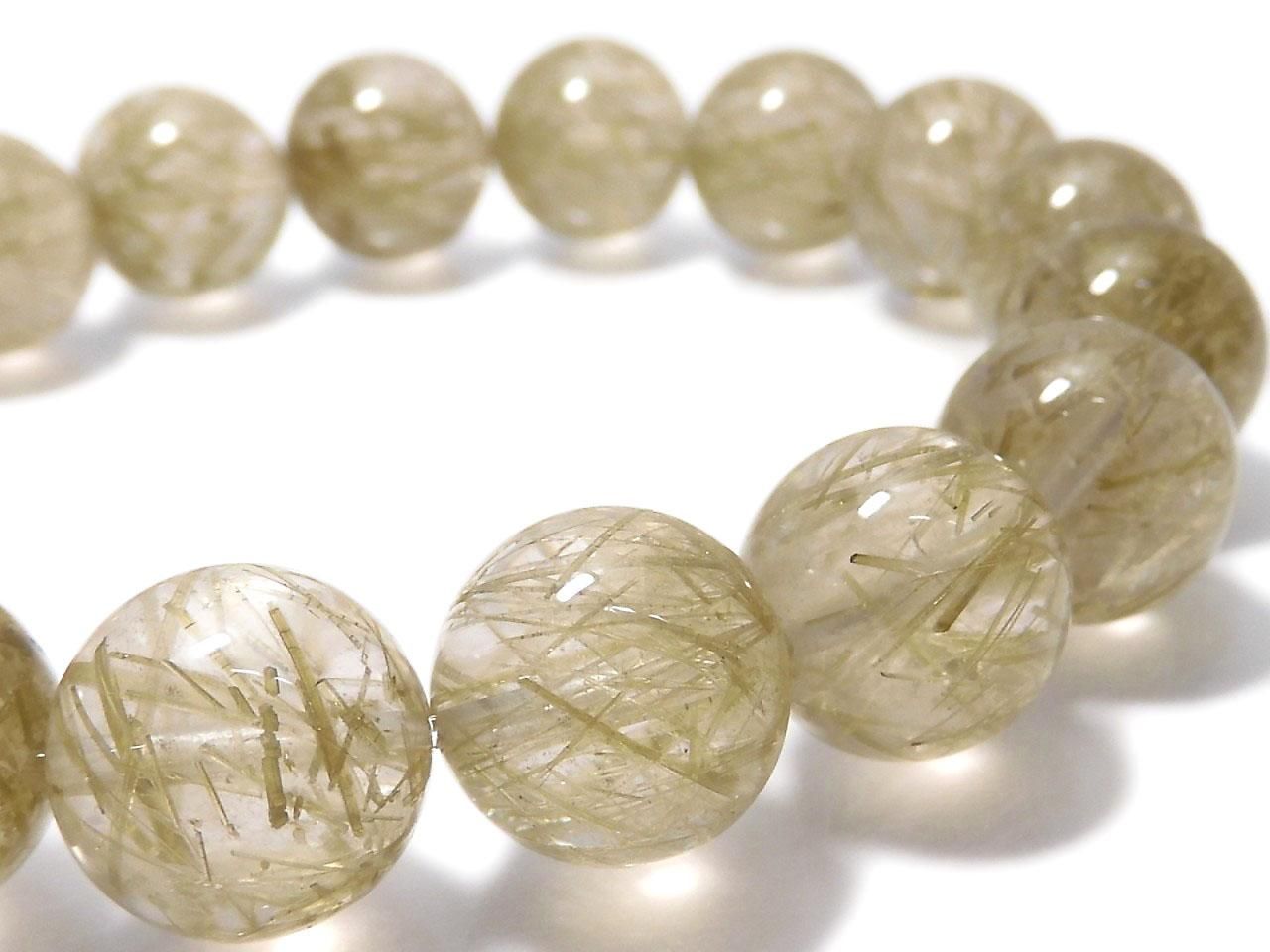 Green Tourmaline in Quartz Round 12.5mm 1strand beads (Bracelet) NO.106 [One of a kind]