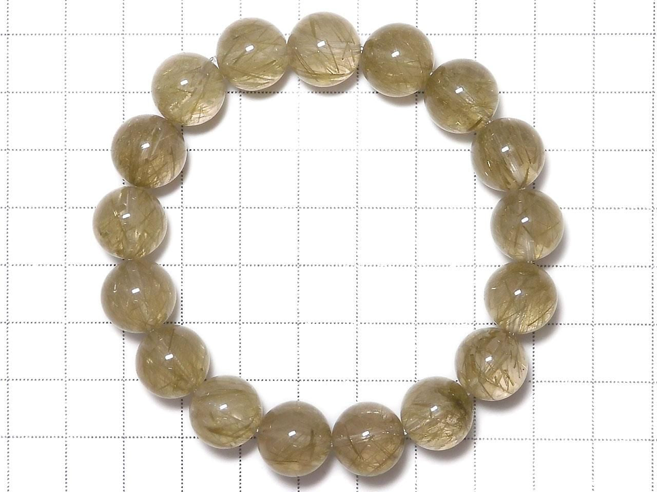 Green Tourmaline in Quartz Round 12.5mm 1strand beads (Bracelet) NO.106 [One of a kind]