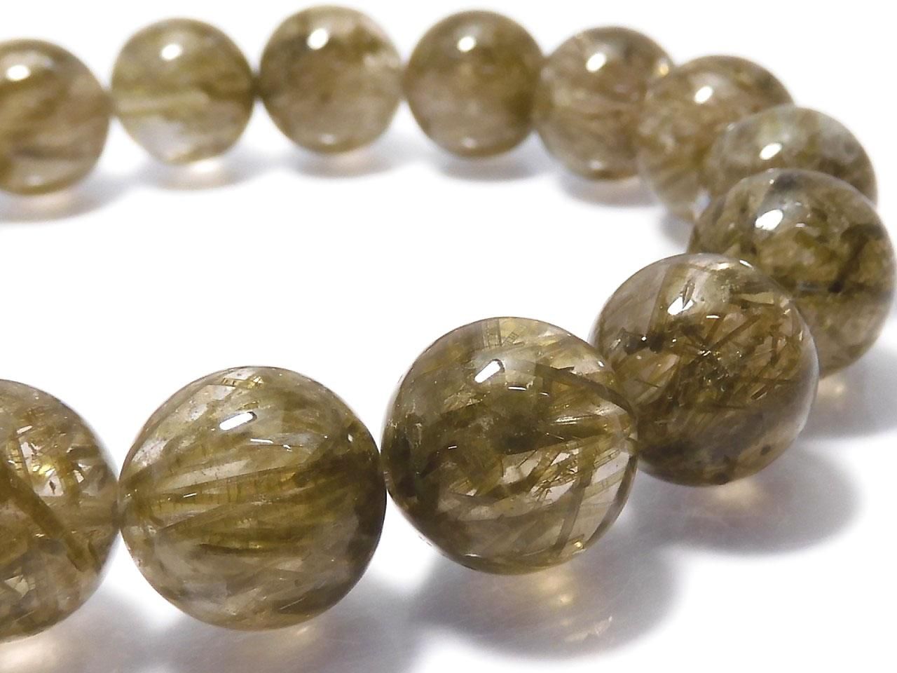 Green Tourmaline in Quartz Round 13.5mm 1strand beads (Bracelet) NO.107 [One of a kind]