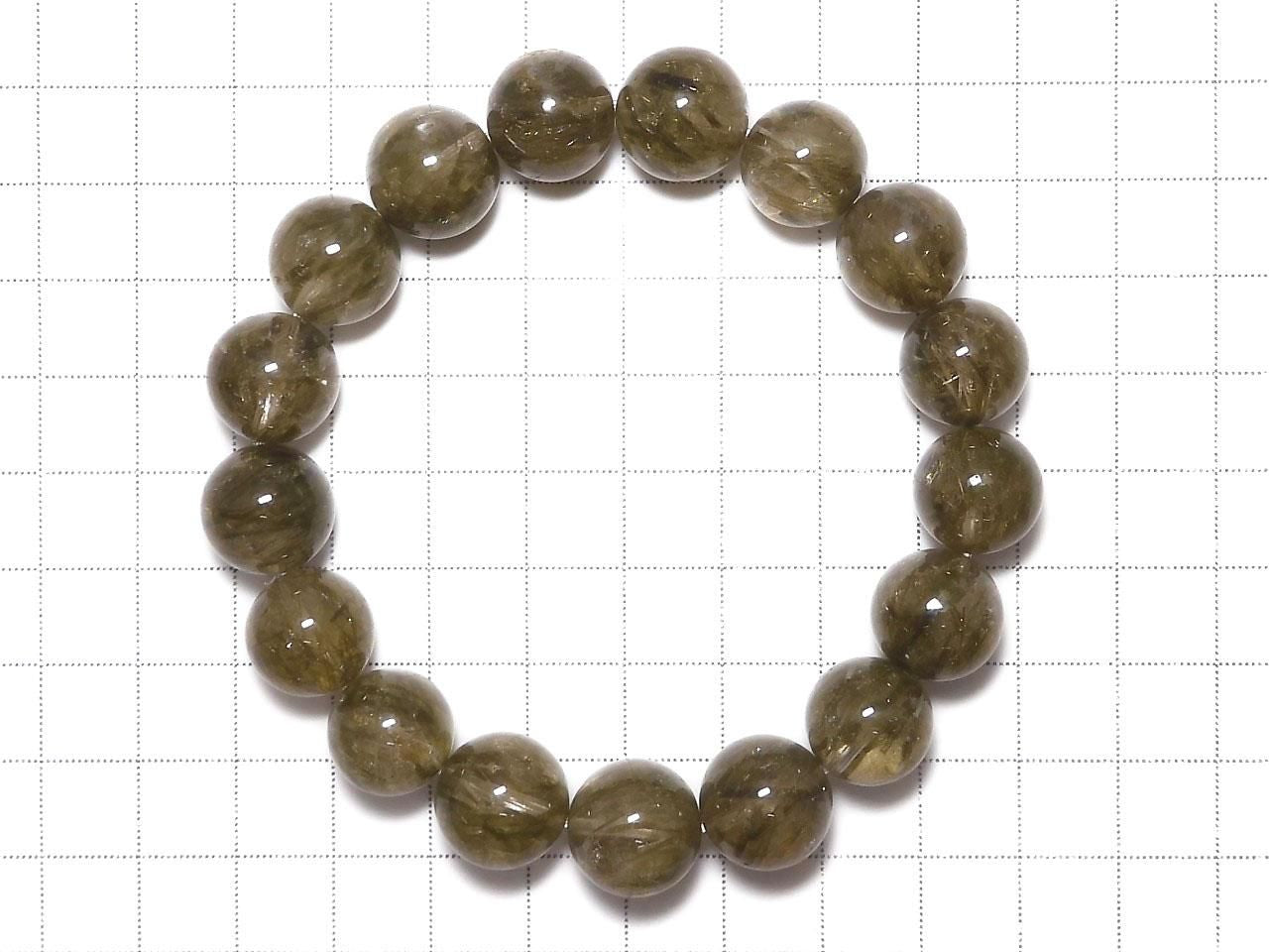 Green Tourmaline in Quartz Round 13.5mm 1strand beads (Bracelet) NO.107 [One of a kind]