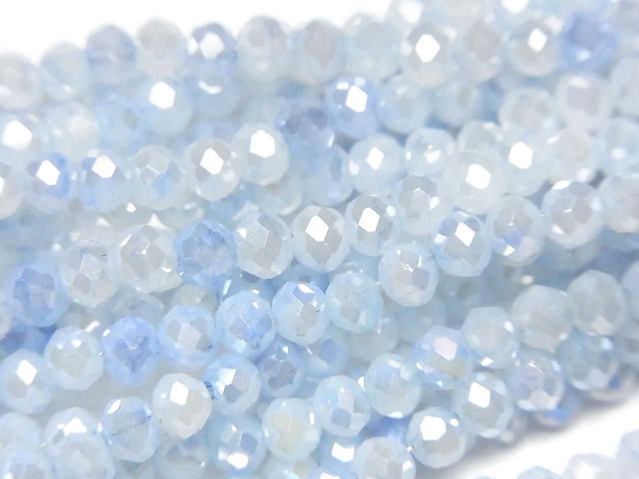Glass Beads Faceted Button Rondelle 4x4x3mm Blue x White AB 1strand beads (approx. 14inch/35cm)