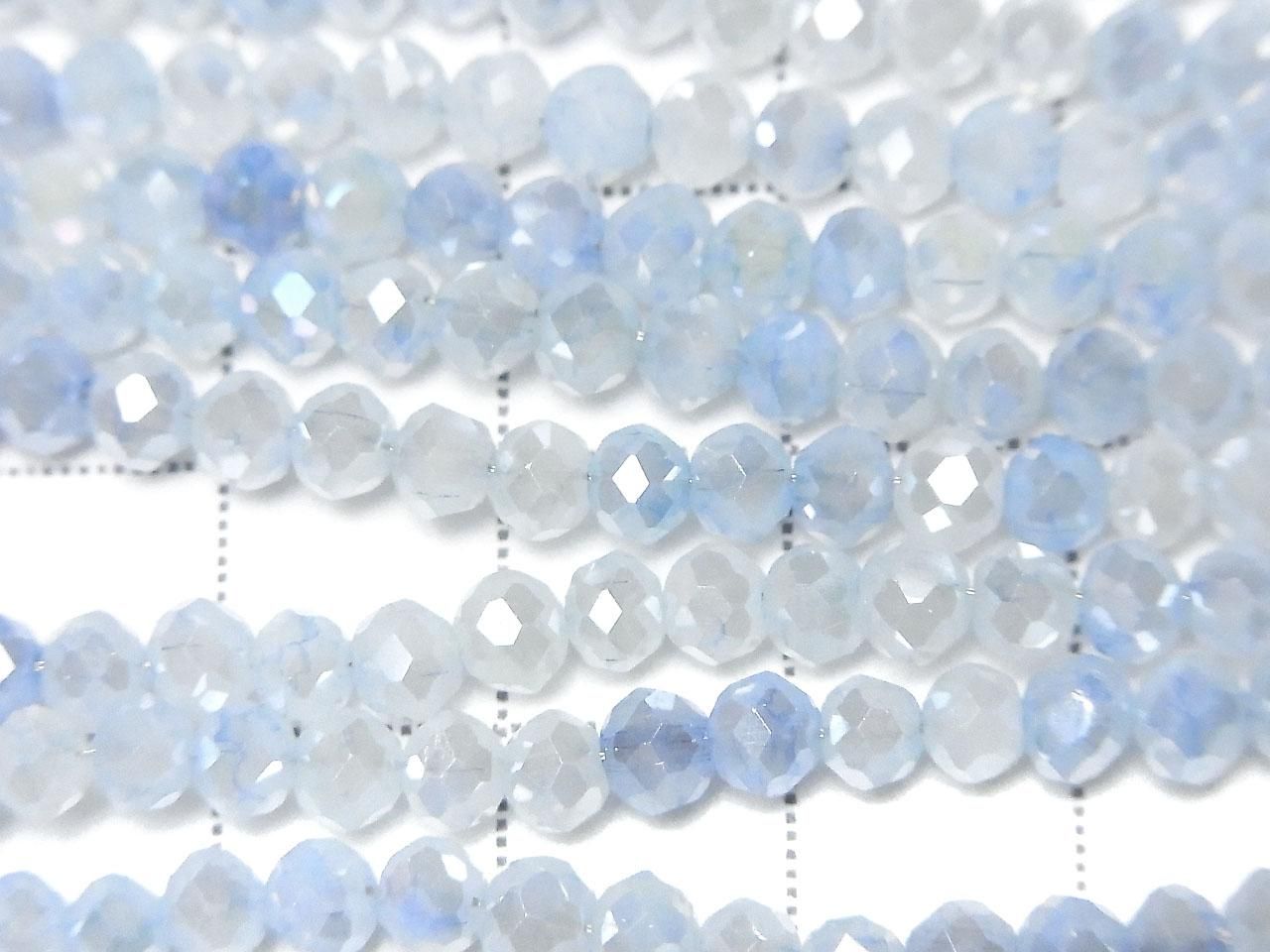 Glass Beads Faceted Button Rondelle 4x4x3mm Blue x White AB 1strand beads (approx. 14inch/35cm)