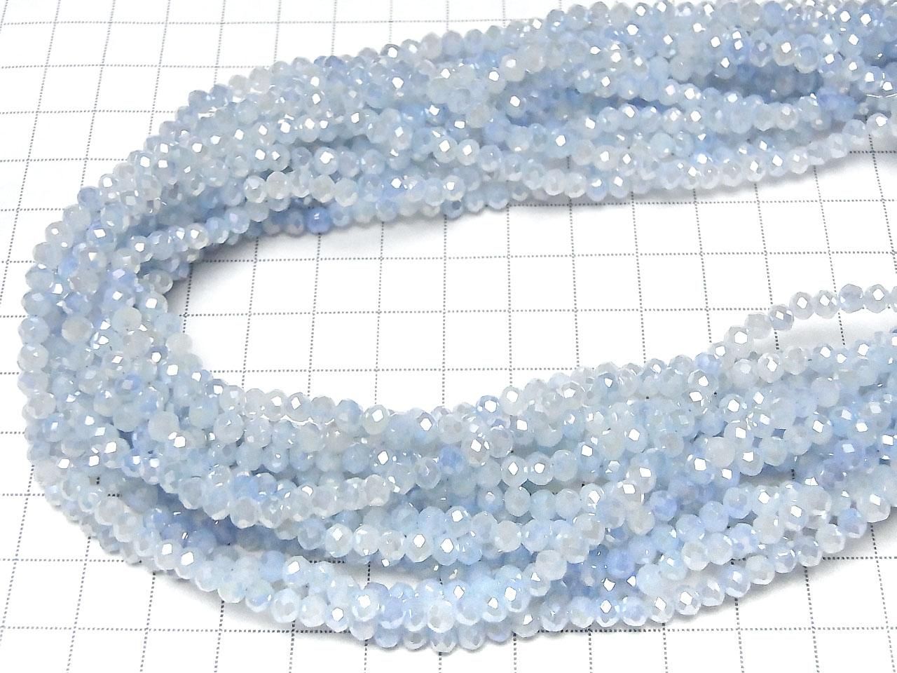 Glass Beads Faceted Button Rondelle 4x4x3mm Blue x White AB 1strand beads (approx. 14inch/35cm)