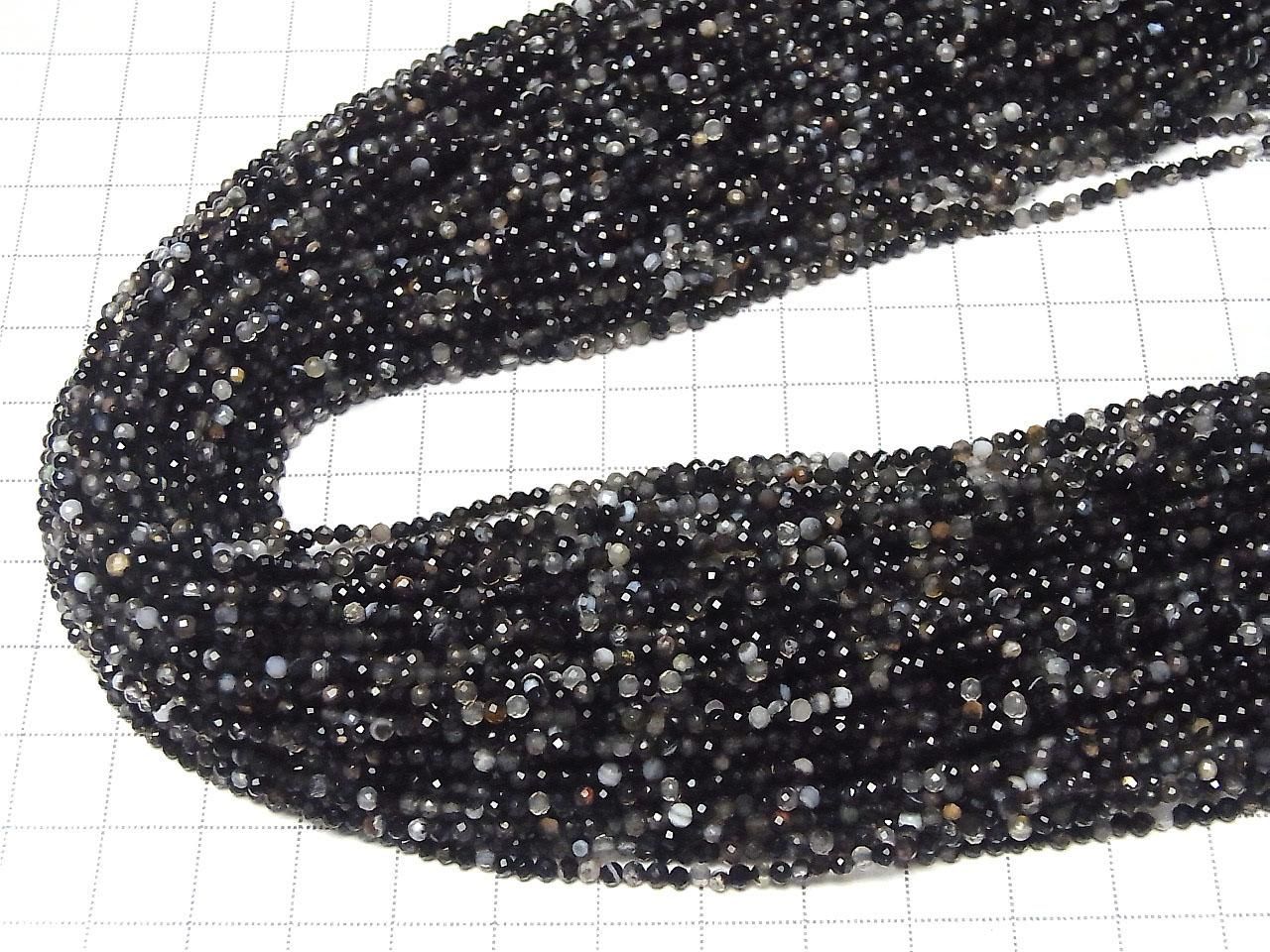 Black Striped Agate Faceted Round 2mm 1strand beads (approx. 15 inch/37 cm) High Quality!