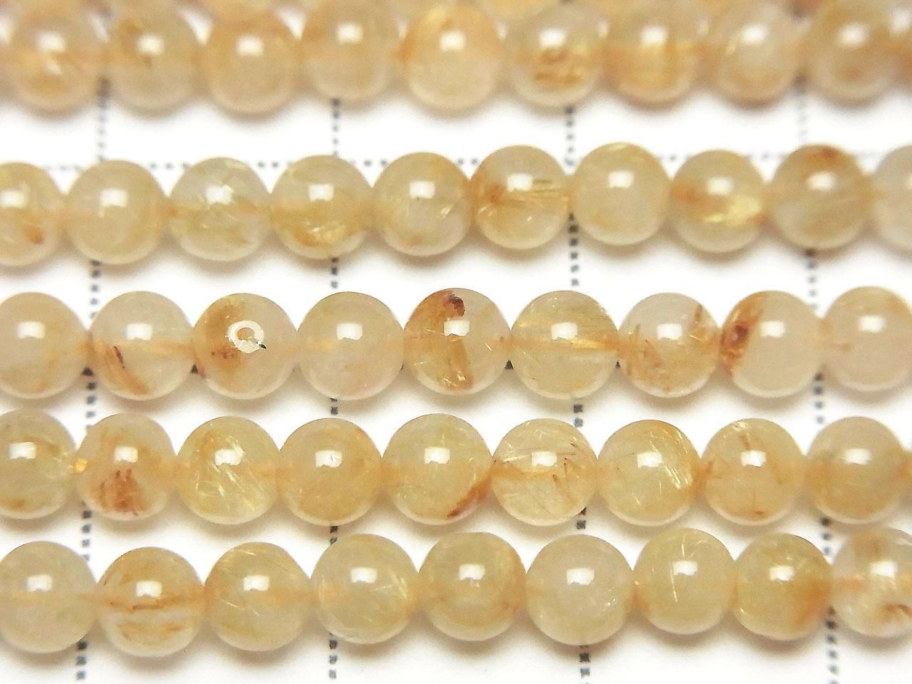 Rutilated Quartz AA+ Round 4mm 1strand beads (aprx.15inch/37cm)