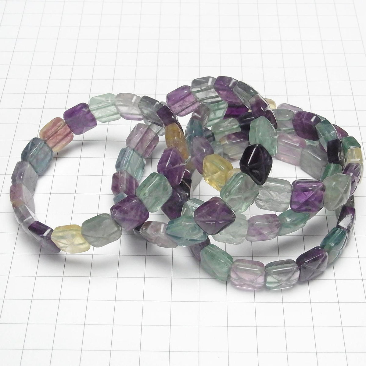 Multicolor Fluorite AAA- 2-Hole Square 12x12mm 1strand beads (Bangle Bracelet)