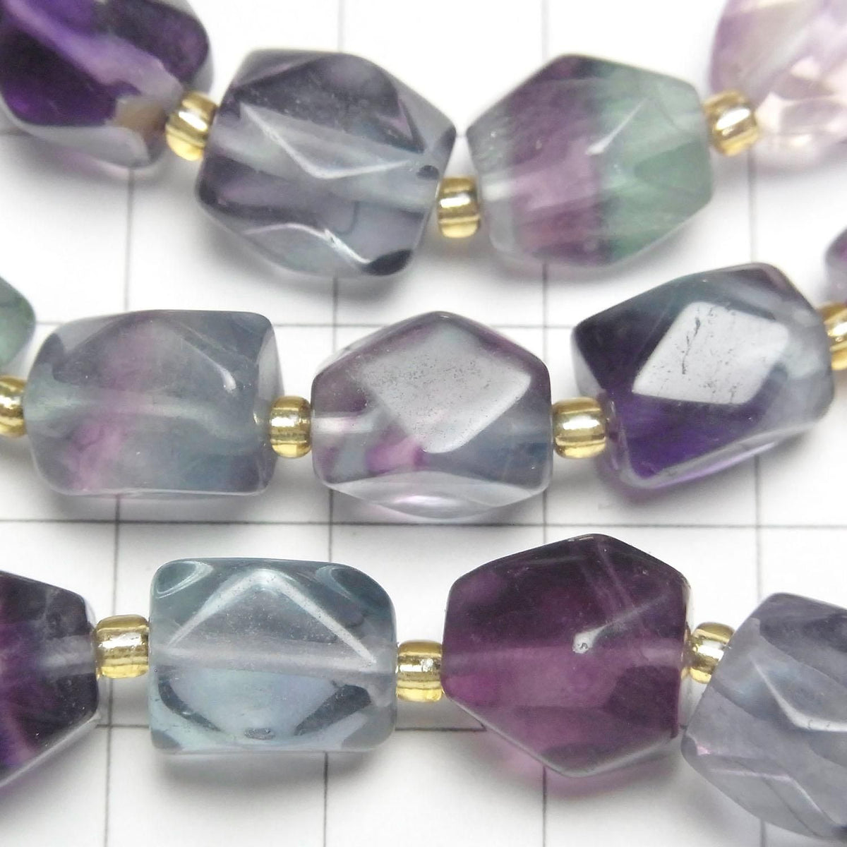 Multicolor Fluorite AAA- Rectangle Faceted Tube 1strand beads (Bracelet)
