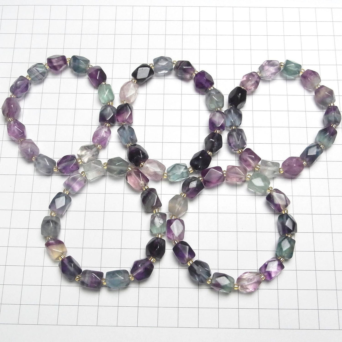 Multicolor Fluorite AAA- Rectangle Faceted Tube 1strand beads (Bracelet)