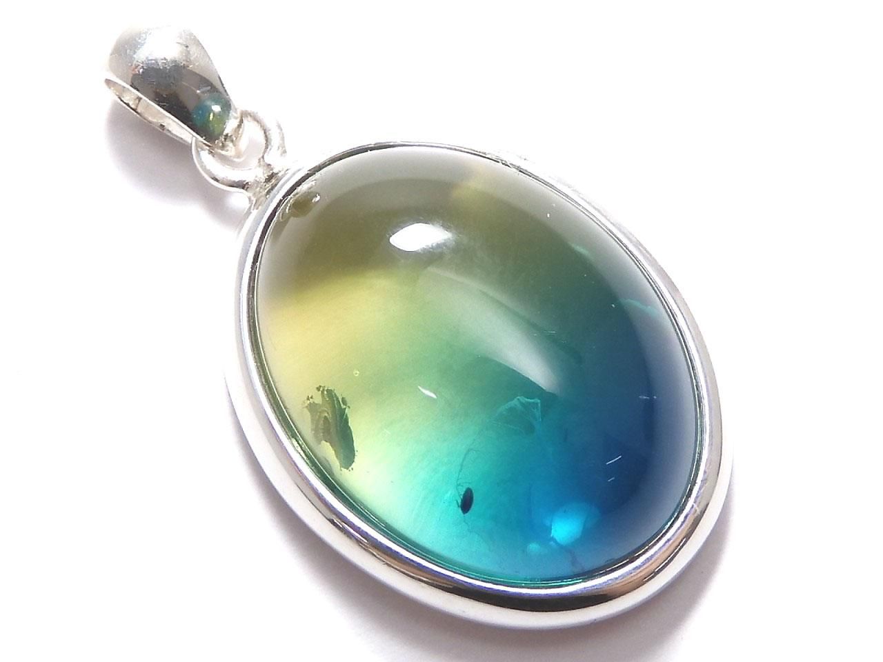 Blue Color Amber pendant Silver925 NO.1 [One of a kind]