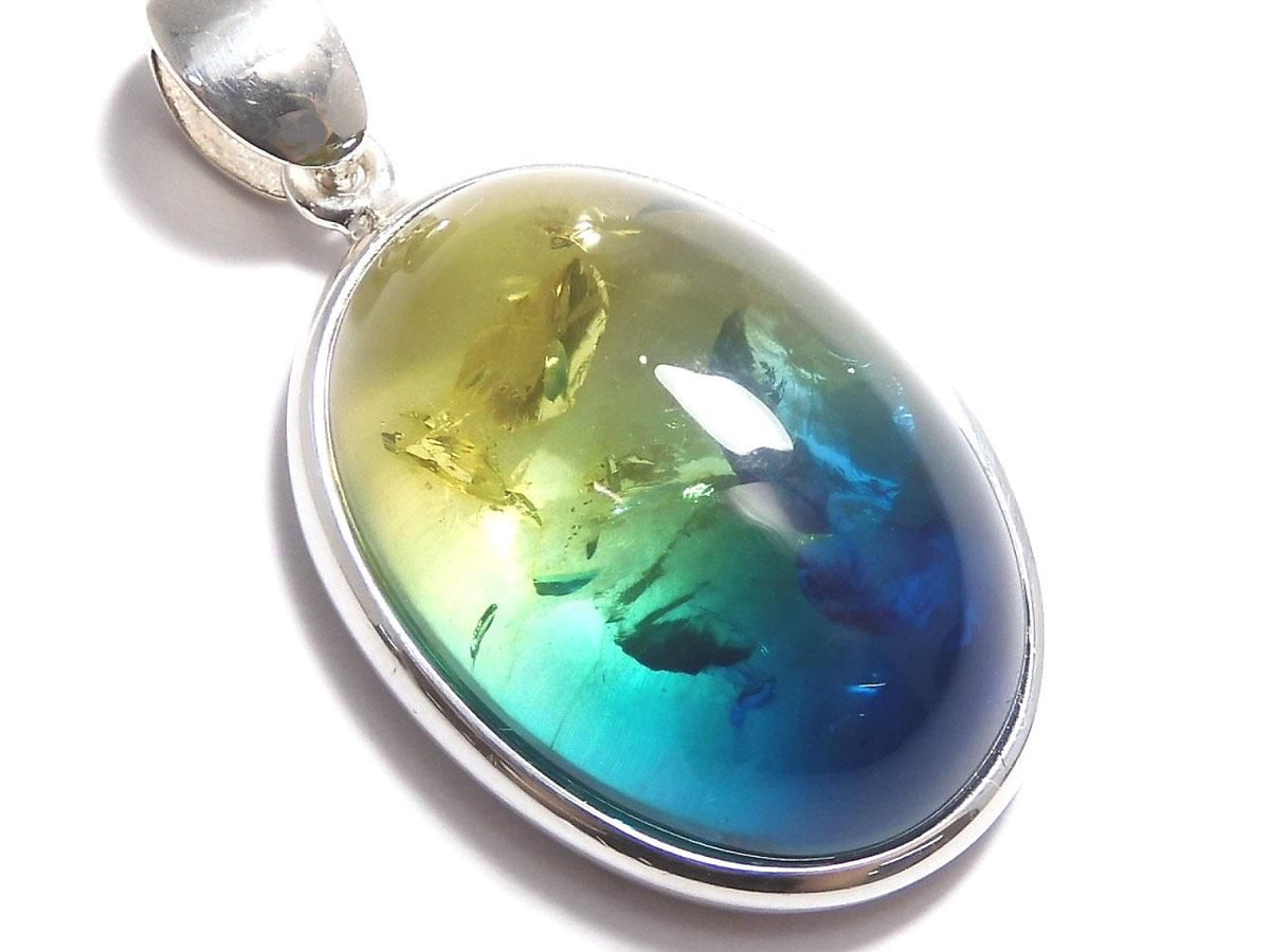 Blue Color Amber pendant Silver925 NO.4 [One of a kind]