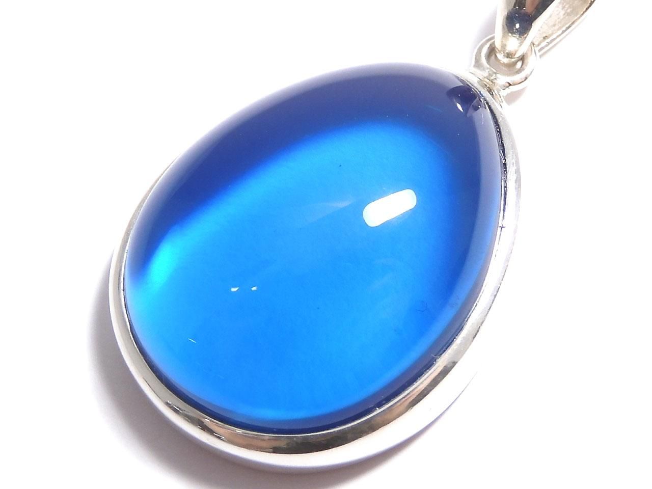 Blue Color Amber pendant Silver925 NO.8 [One of a kind]