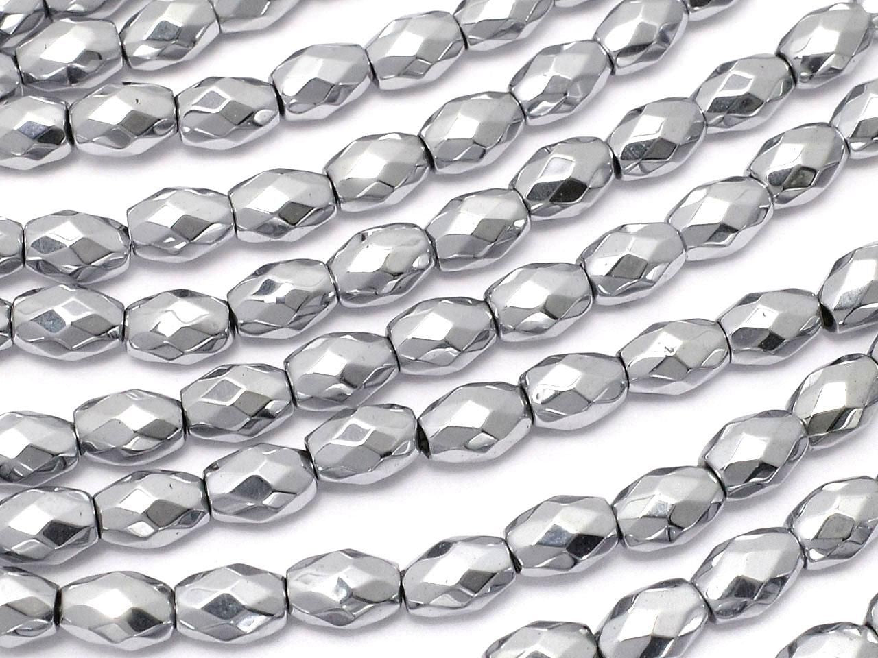 Hematite Faceted Rice Beads 5x3.5x3.5mm Silver Plated 1strand beads (approx. 15inch/37cm)