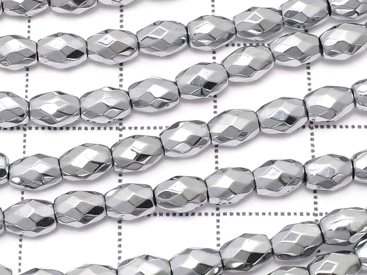Hematite Faceted Rice Beads 5x3.5x3.5mm Silver Plated 1strand beads (approx. 15inch/37cm)