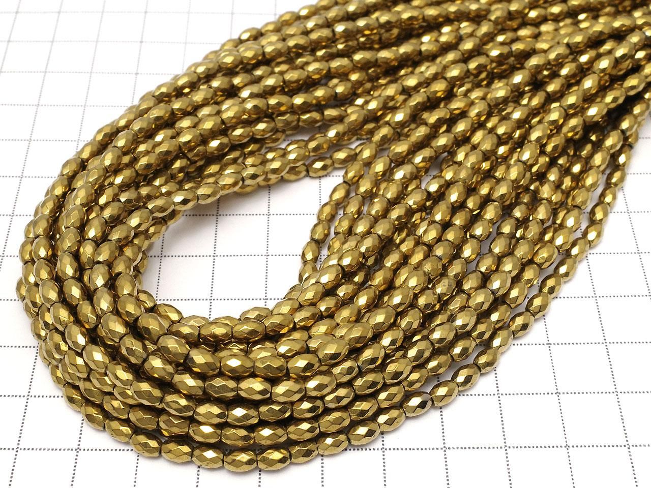 Hematite Faceted Rice Beads 5x3.5x3.5mm Gold Plated 1strand beads (approx. 14inch/35cm)
