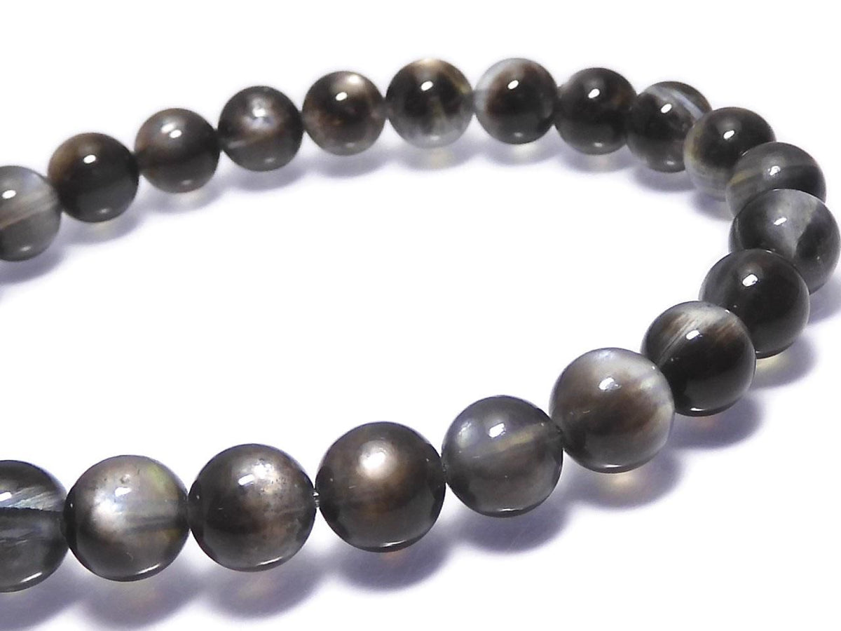 Black Star Aquamarine AAA Round 7mm 1strand beads (Bracelet) NO.4 [One of a kind]
