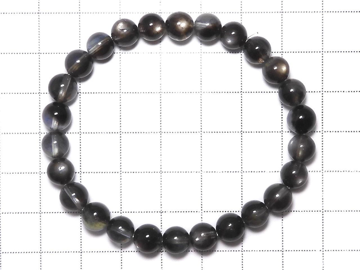 Black Star Aquamarine AAA Round 7mm 1strand beads (Bracelet) NO.4 [One of a kind]