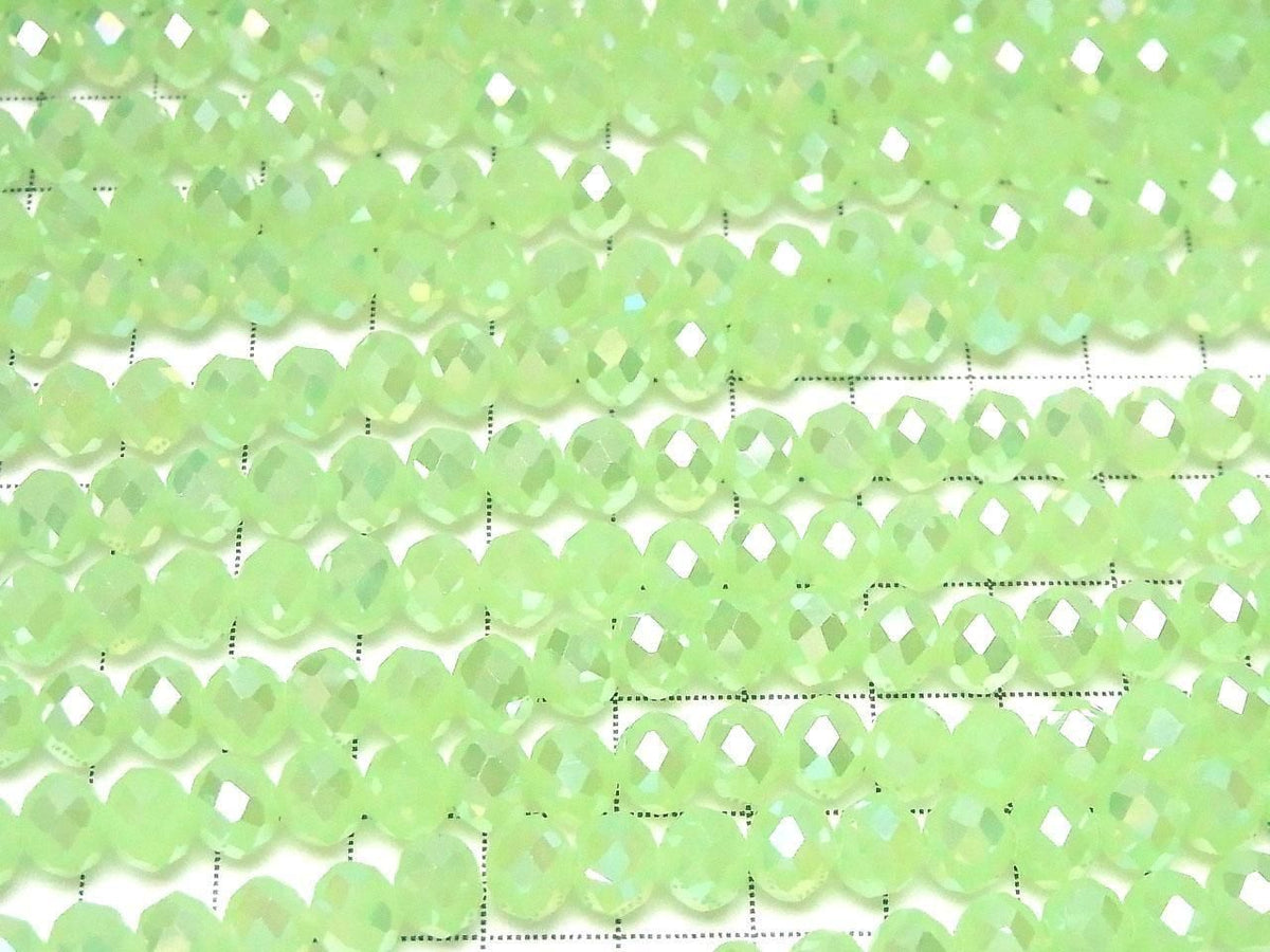 Glass Beads Faceted Button Rondelle 7.5x7.5x6mm Milky Green Silver-AB 1strand beads (approx. 14inch/35cm)
