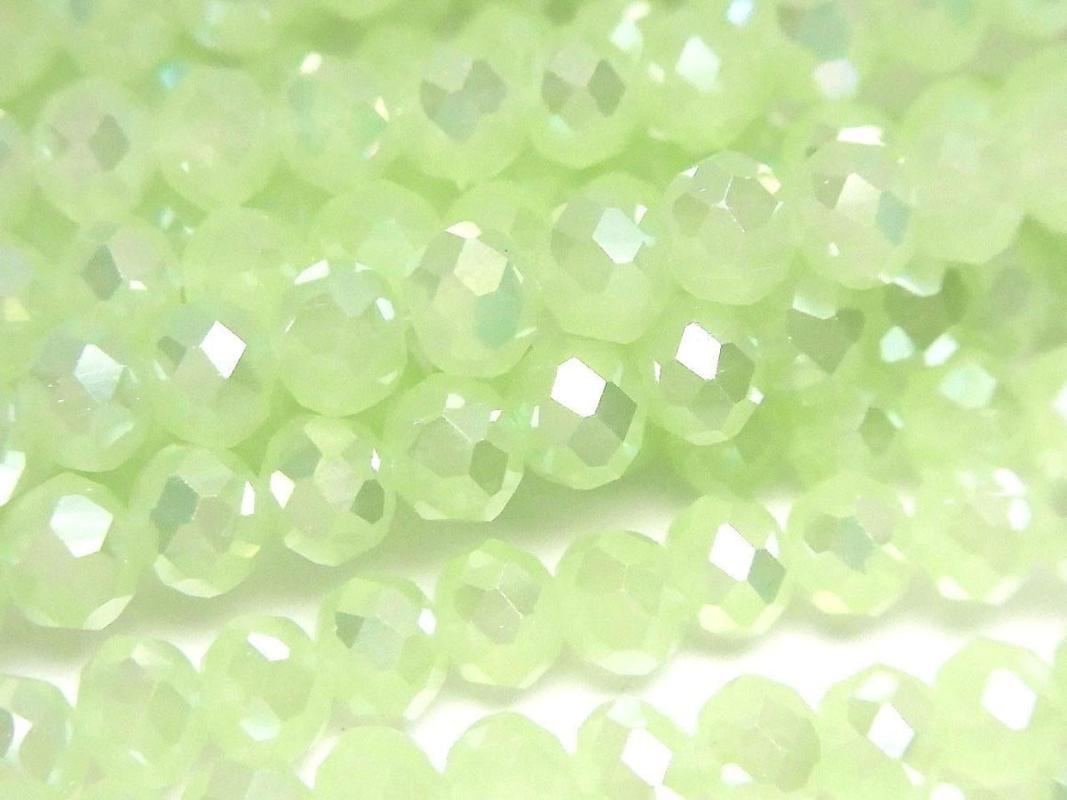 Glass Beads Faceted Button Rondelle 6x6x4.5mm Milky Green Silver-AB 1strand beads (approx. 15inch/37cm)