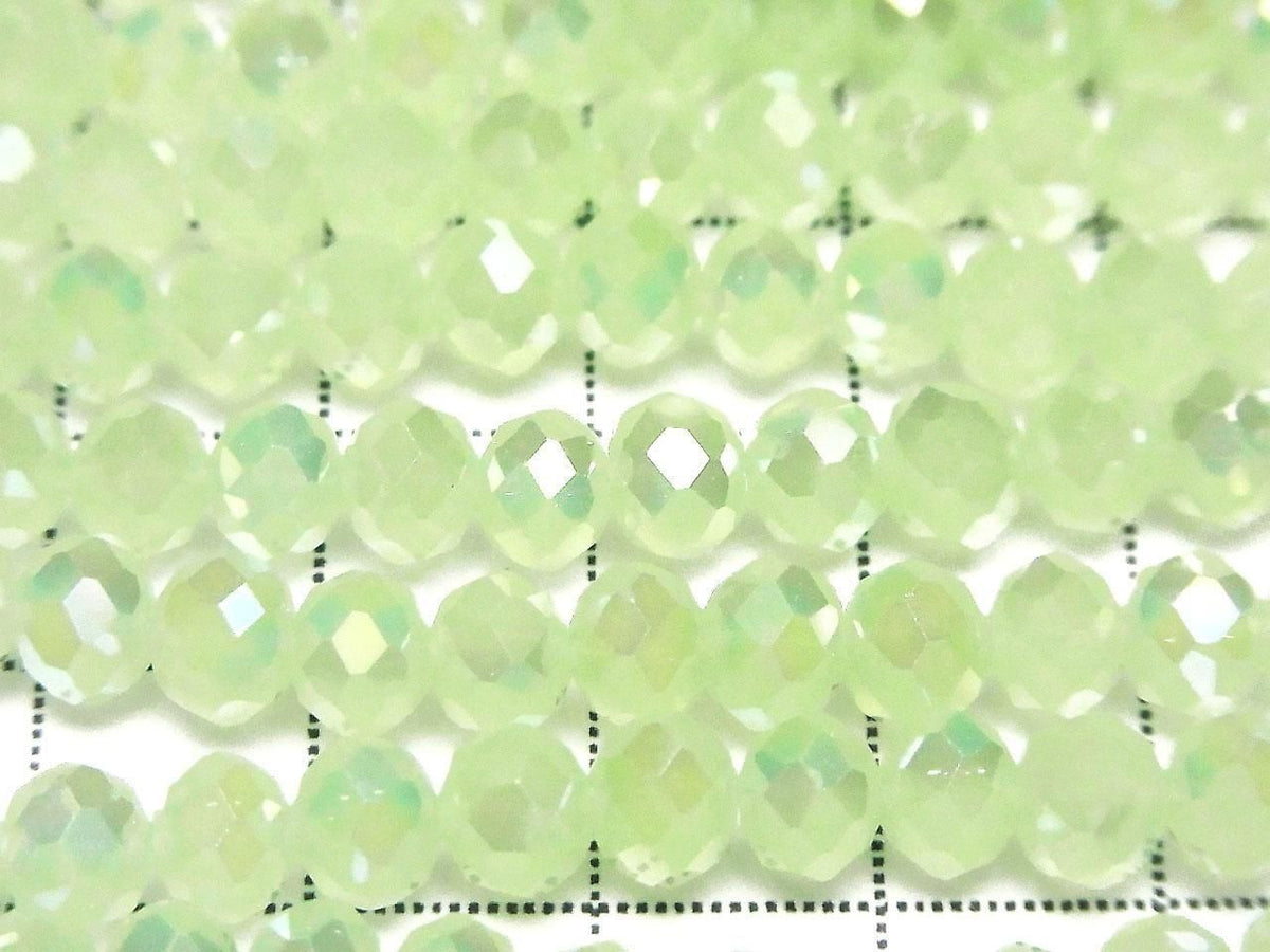 Glass Beads Faceted Button Rondelle 6x6x4.5mm Milky Green Silver-AB 1strand beads (approx. 15inch/37cm)