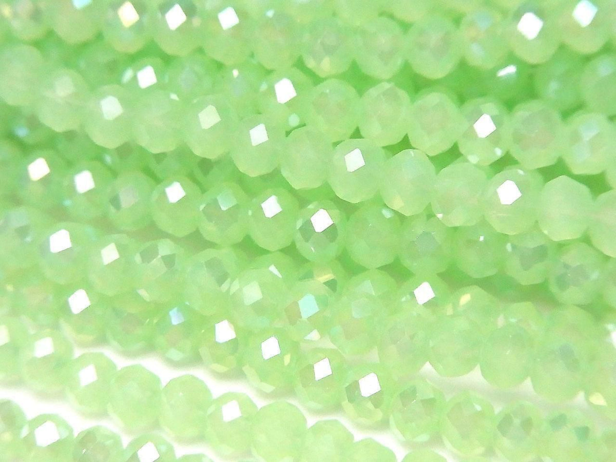 Glass Beads Faceted Button Rondelle 4x4x3mm Milky Green Silver-AB 1strand beads (approx. 14inch/35cm)