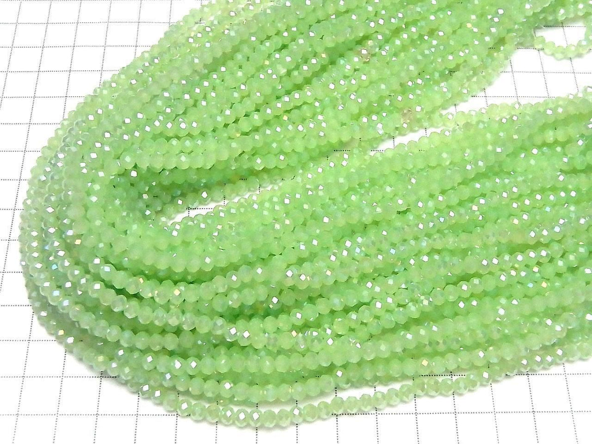 Glass Beads Faceted Button Rondelle 4x4x3mm Milky Green Silver-AB 1strand beads (approx. 14inch/35cm)