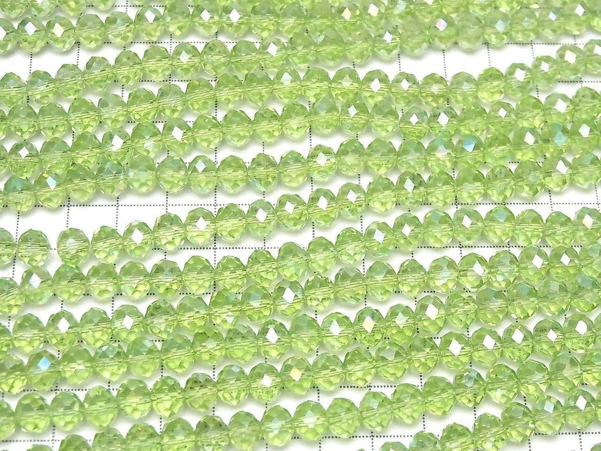 Glass Beads Faceted Button Rondelle 7.5x7.5x6mm Clear Green Silver-AB 1strand beads (approx. 14inch/34cm)