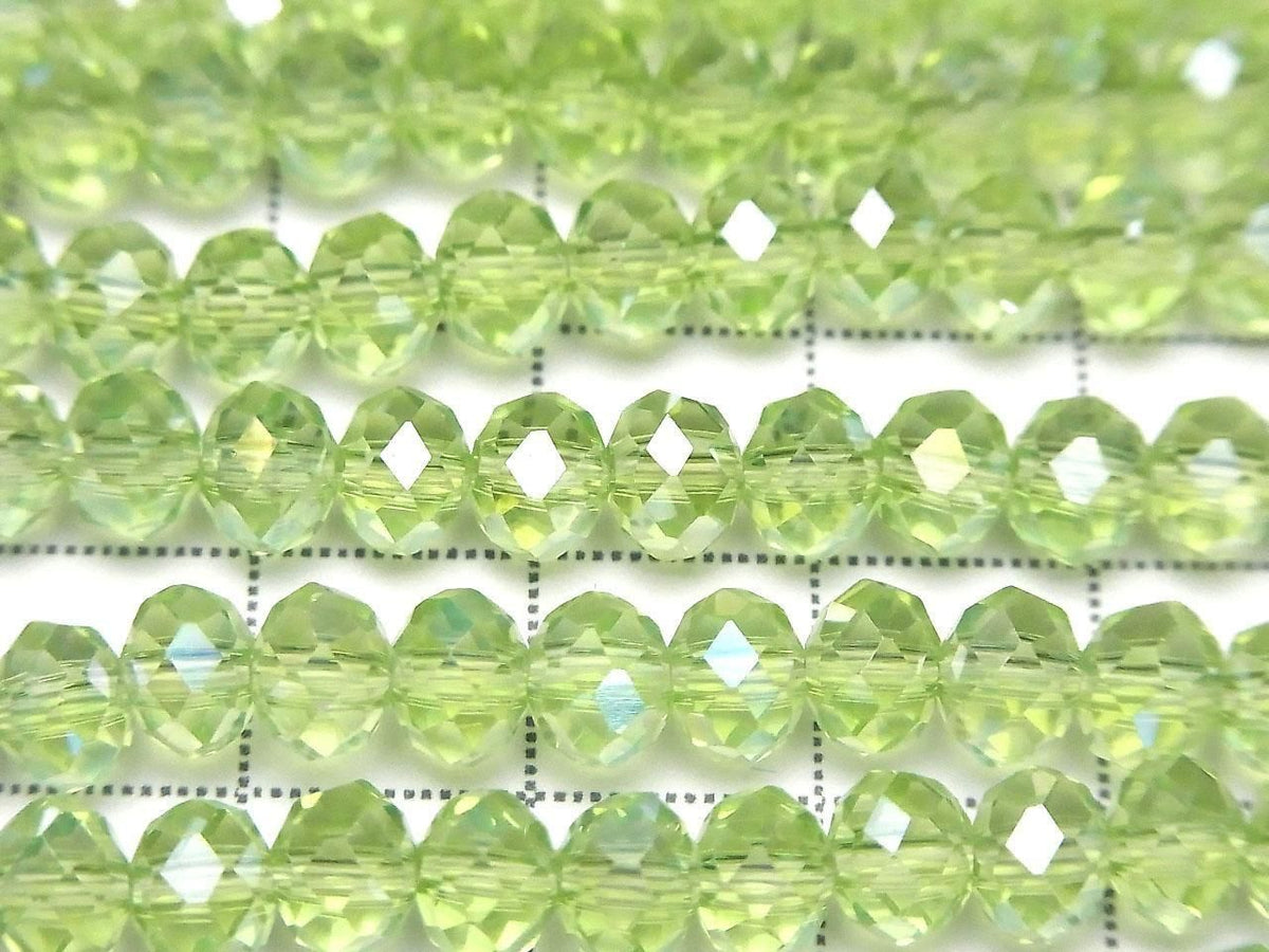 Glass Beads Faceted Button Rondelle 6x6x4.5mm Clear Green Silver-AB 1strand beads (approx. 14inch/34cm)