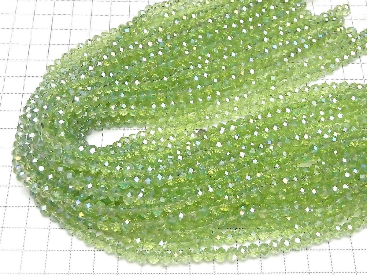 Glass Beads Faceted Button Rondelle 6x6x4.5mm Clear Green Silver-AB 1strand beads (approx. 14inch/34cm)