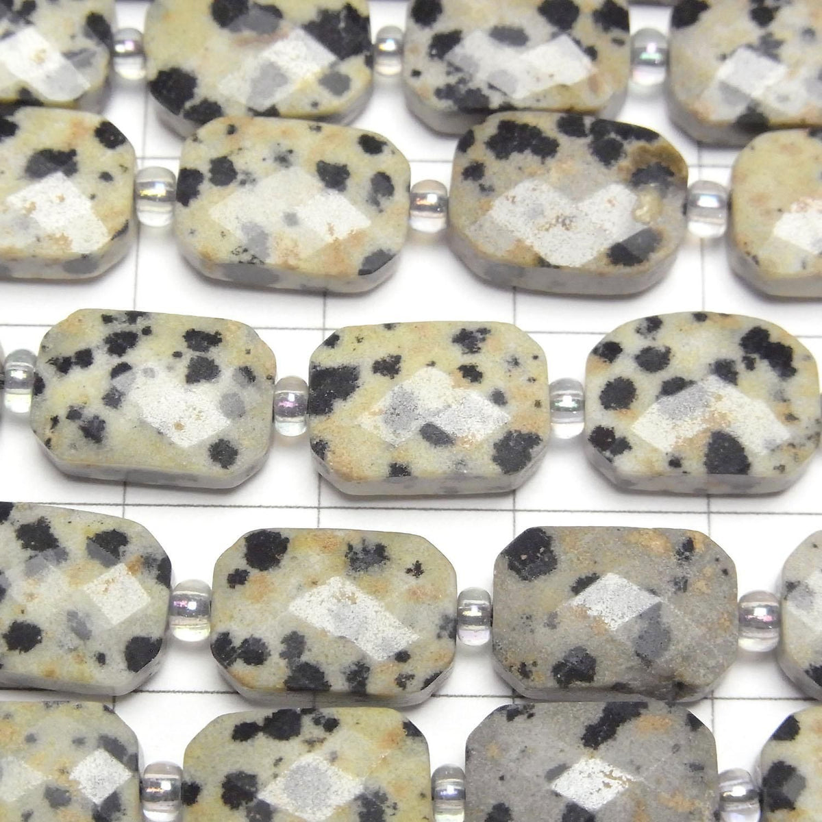 Dalmatian Jasper Faceted Rectangle 12x8mm half or 1strand beads (approx. 14 inches/34 cm)