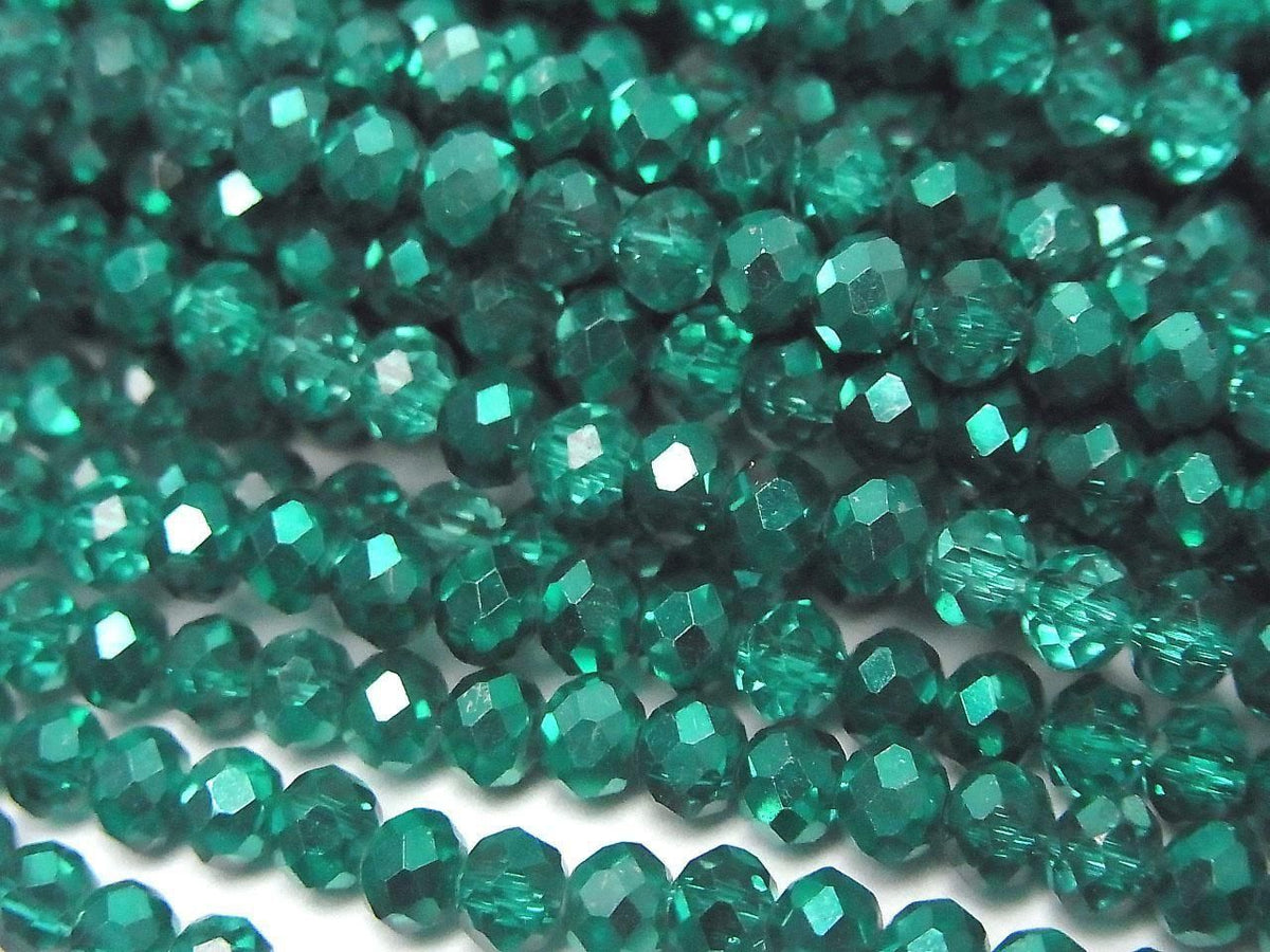 Glass Beads Faceted Button Rondelle 4x4x3mm Blue-Green Half-Coated 1strand beads (approx. 15inch/38cm)