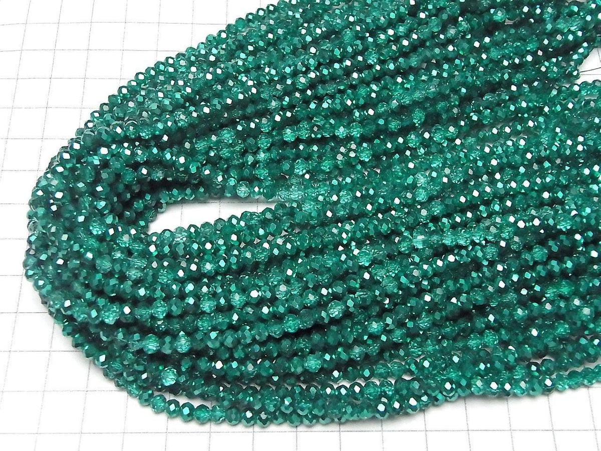Glass Beads Faceted Button Rondelle 4x4x3mm Blue-Green Half-Coated 1strand beads (approx. 15inch/38cm)