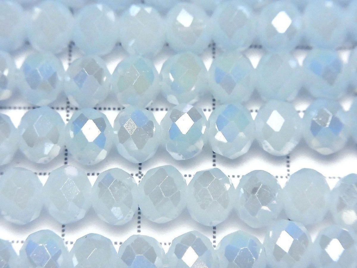 Glass Beads Faceted Button Rondelle 7.5x7.5x6mm Milky Blue Silver-AB 1strand beads (approx. 14inch/35cm)