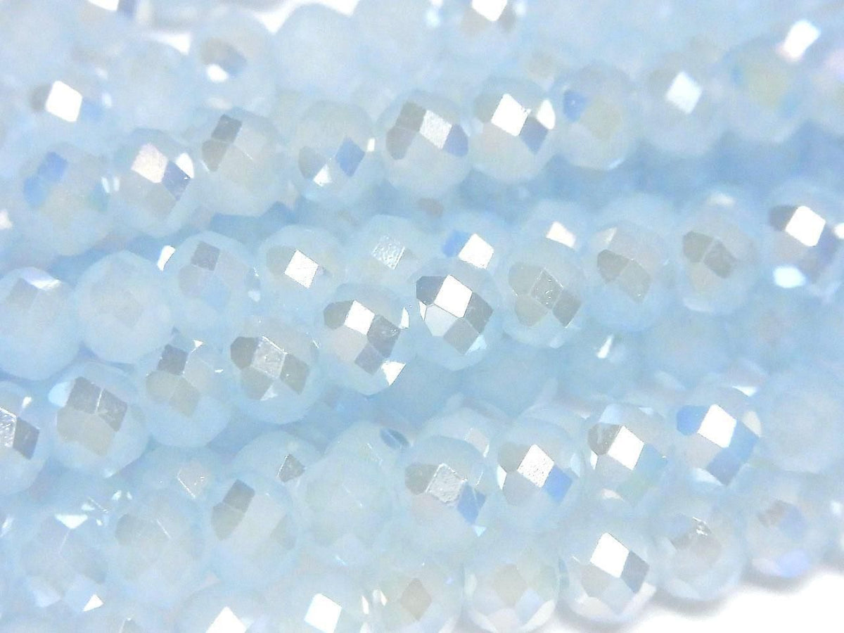 Glass Beads Faceted Button Rondelle 6x6x4.5mm Milky Blue Silver-AB 1strand beads (approx. 15inch/36cm)