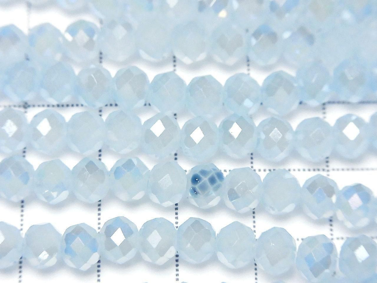Glass Beads Faceted Button Rondelle 6x6x4.5mm Milky Blue Silver-AB 1strand beads (approx. 15inch/36cm)